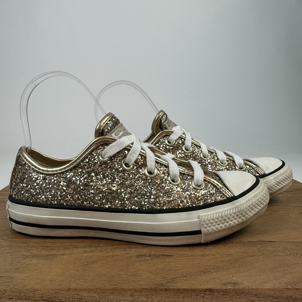 Womens Converse Chuck All Star Glitter Gold Low Casual Sneakers Shoes Size 5.5 M - Picture 1 of 8